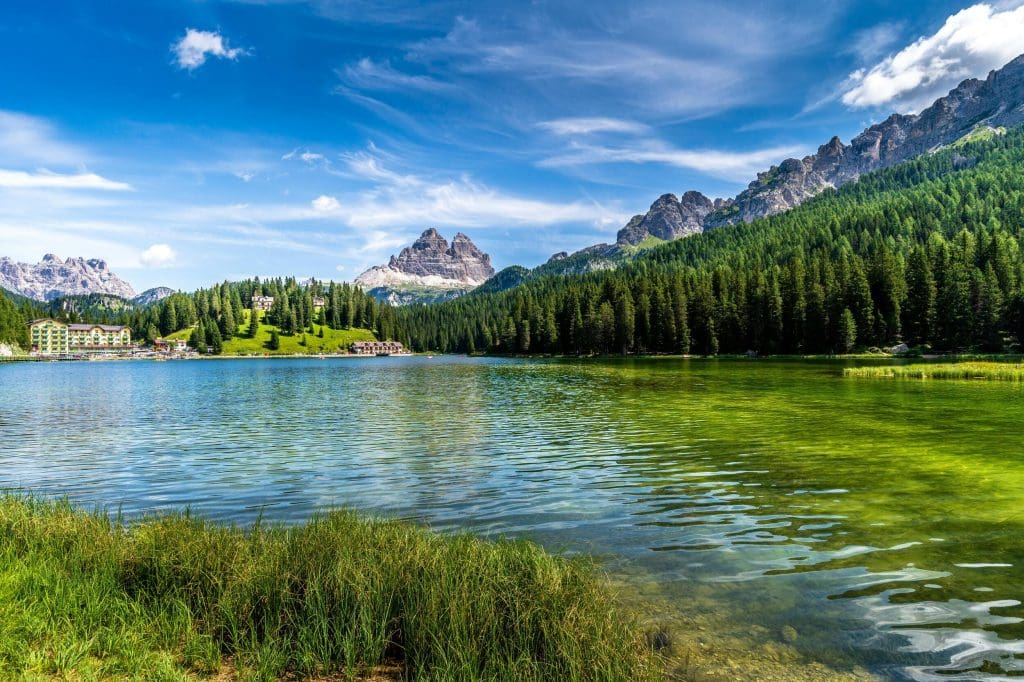 A clear lake in the Alps during summer