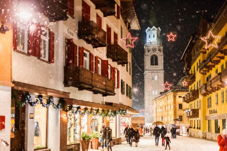 Cortina d'Ampezzo main street during Christmas