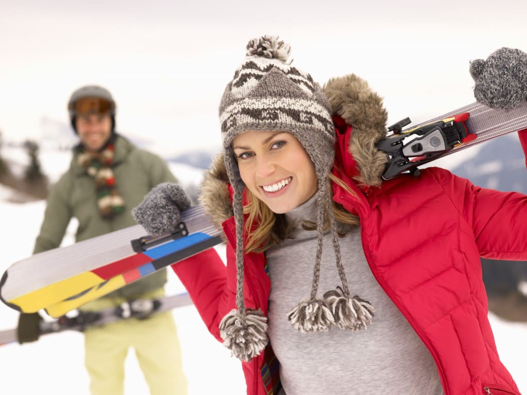 Young couple skiing in the Alps