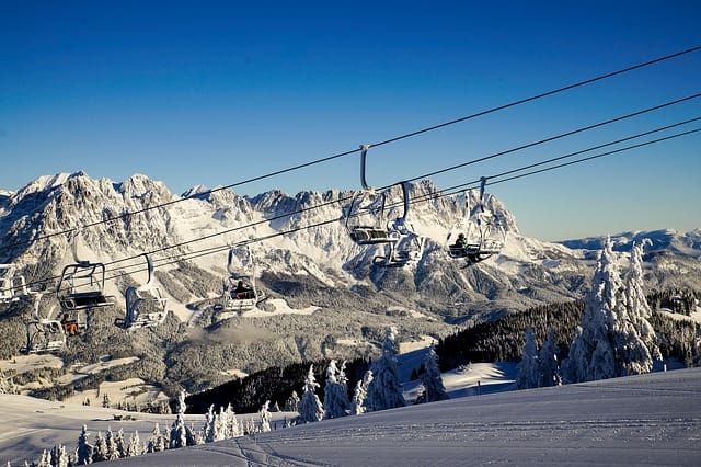 cable cars riding over mountains in Scheffau ski resort
