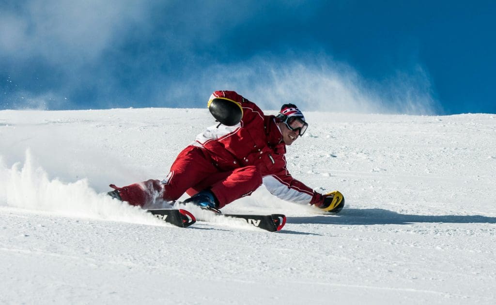 Skiing down the mountains in Bulgaria